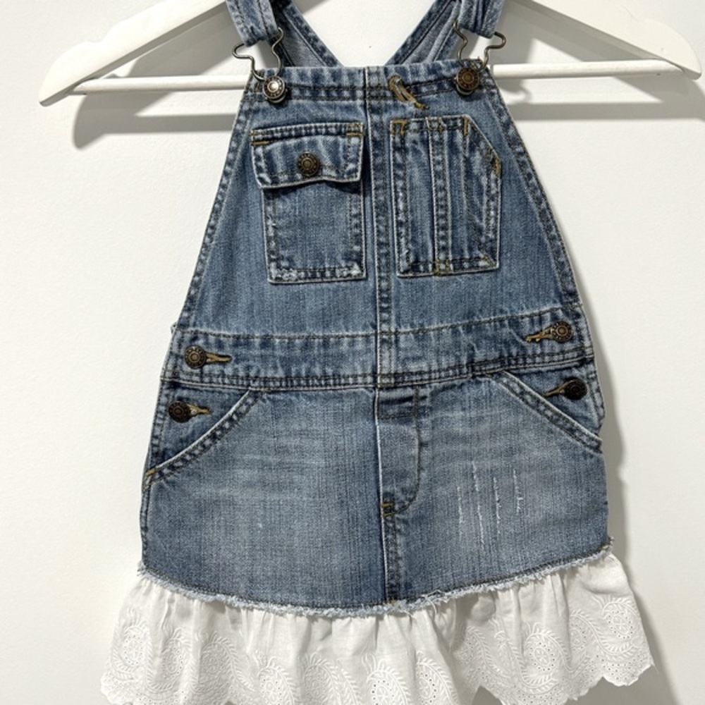 Ralph Lauren Blue Label Girls Overall Dress with Eyelet Ruffle Trim Size 4
